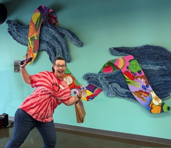 Karen Berry with L’Ship Dayton Art Installation Karen Berry with Art Installation